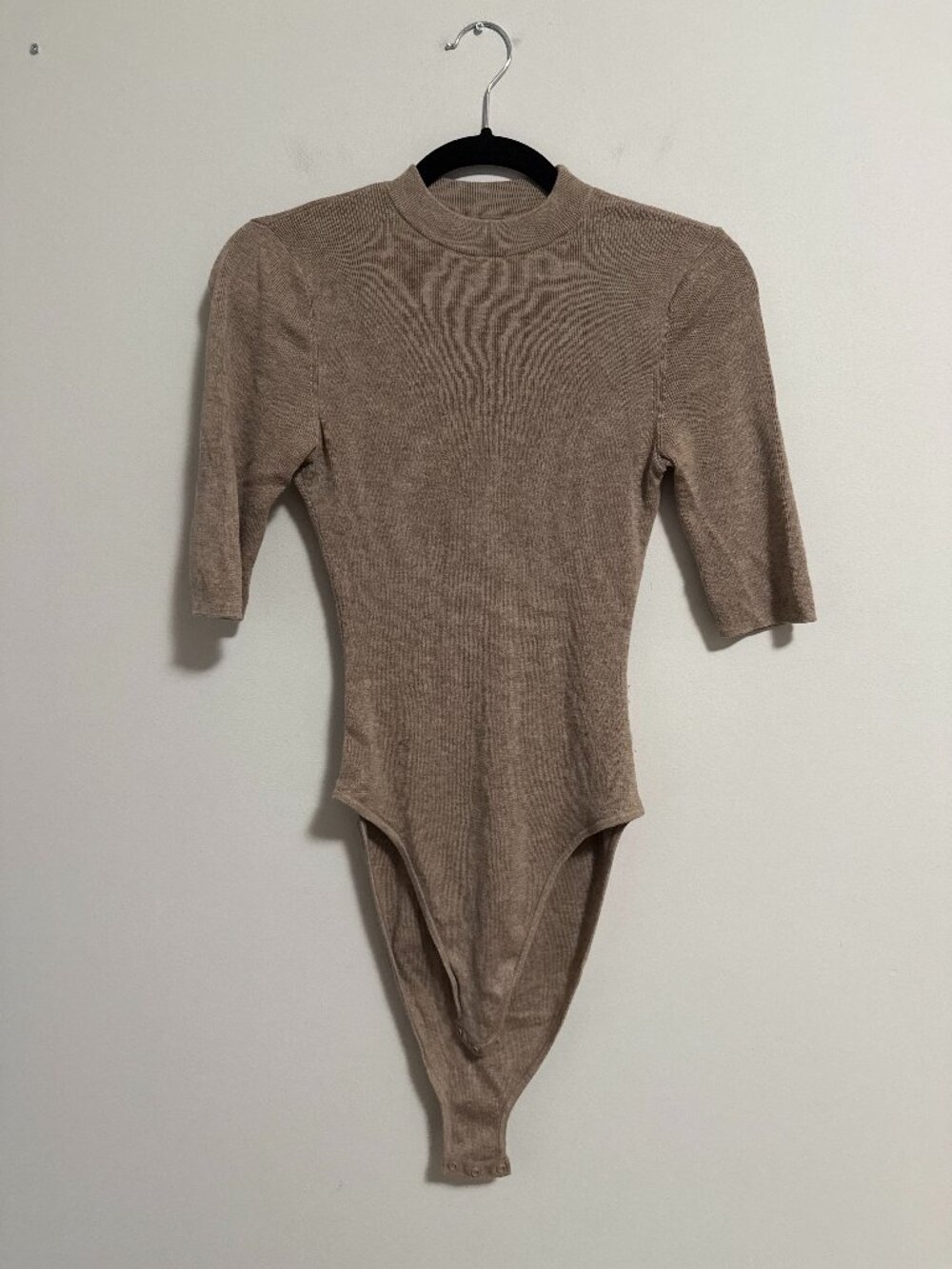 ADAY Like A Glove Ribbed Knit Bodysuit Tan Camel Womens XS